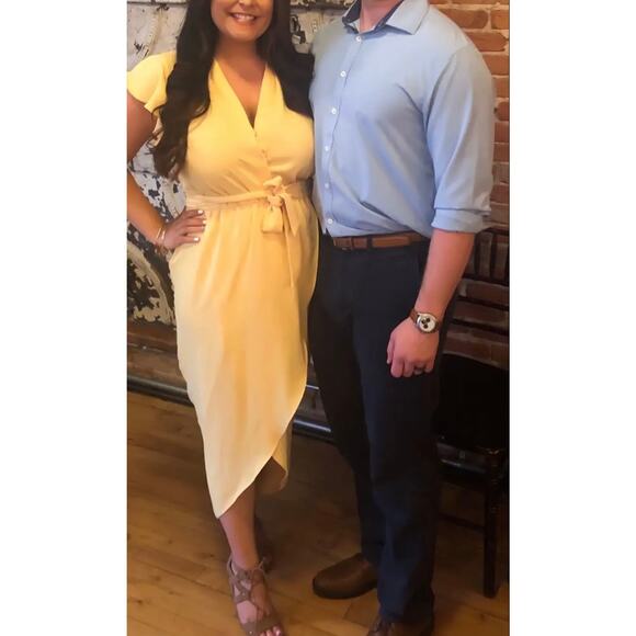 Amanda Uprichard Martinique Yellow Midi Belted Wrap Dress size 2X - Picture 3 of 8